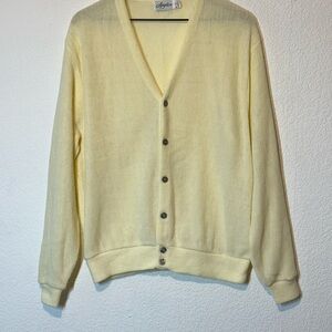 Angelica Yellow Cardigan Sweater Classic V-Neck Vintage Mens Large